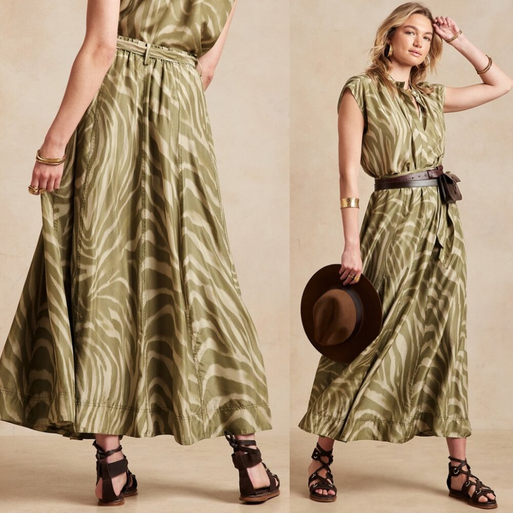 Banana Republic Nocturne Silk Maxi Skirt Brown Zebra XS Petite